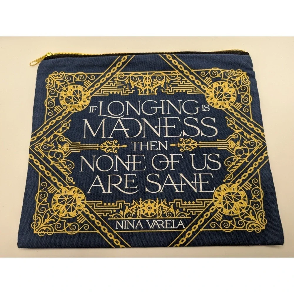 Illumicrate Zip Fabric Pouch Crier's War Nina Varela Quote Blue Gold NWOT